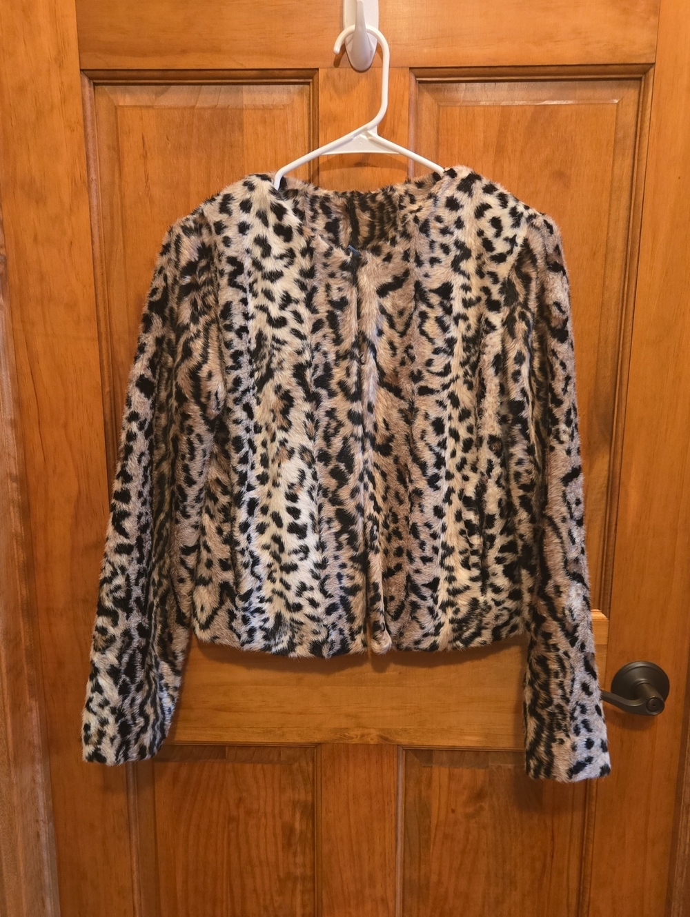 Express Leopard Print Teddy Jacket in Beige and Black Size XS